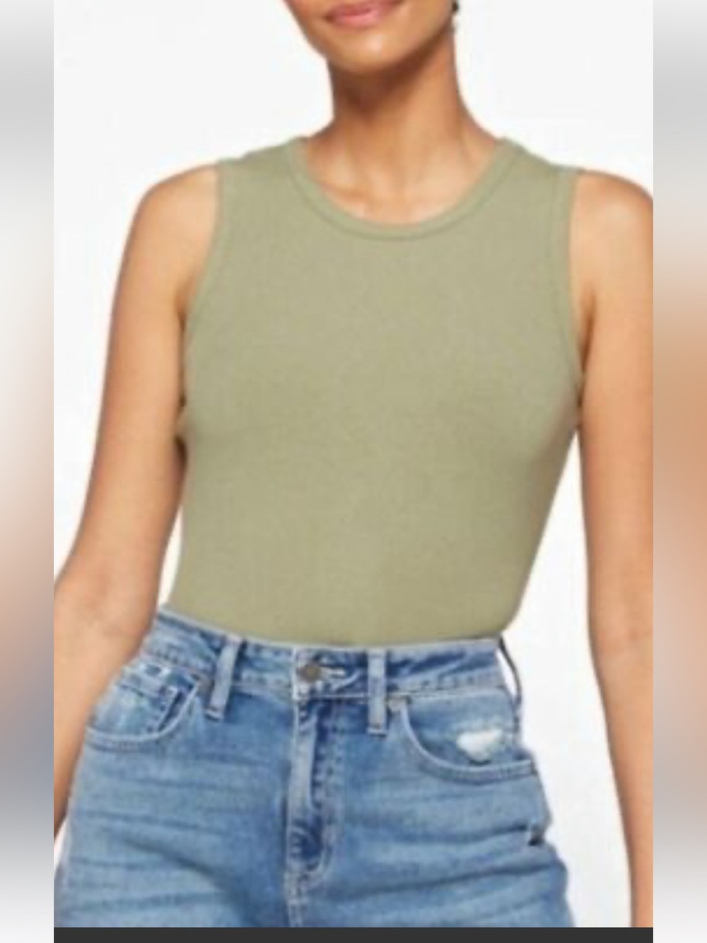 Heatherly Sleeveless Ribbed Tank Bodysuit in Olive Green size L. Very nice!